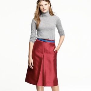 J.Crew Collection front pleat A-line silk-wool skirt burgundy red 57669 Sz00 EUC